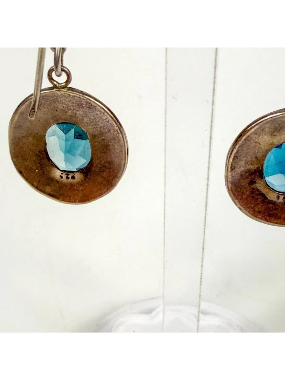 Sterling Silver Blue Topaz Fish Hook Pierced Earrings Oval Granular Textured